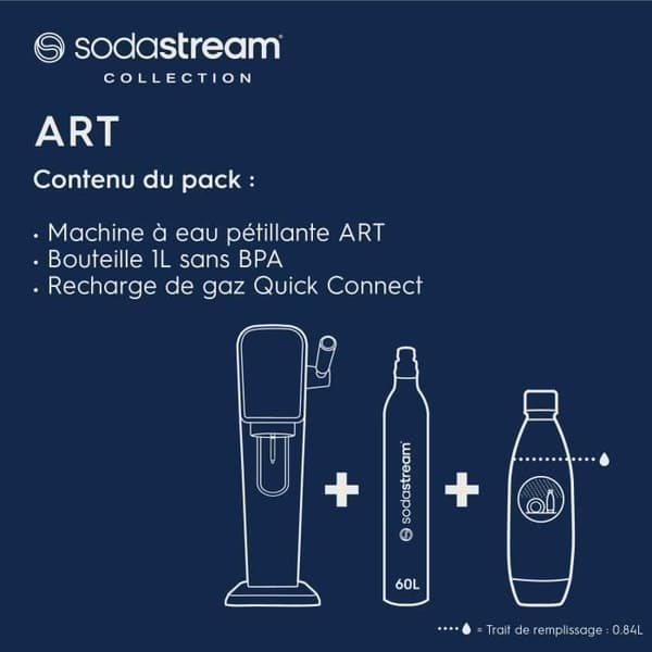 Soda- och kolsyrad vattenmaskin SODASTREAM - ART Svart - 1 diskmaskinskompatibel flaska - 1 gaspatron 60L