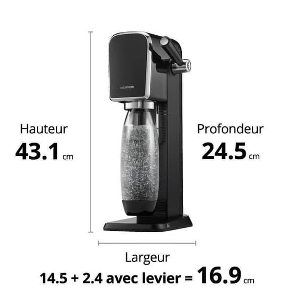 Soda- och kolsyrad vattenmaskin SODASTREAM - ART Svart - 1 diskmaskinskompatibel flaska - 1 gaspatron 60L