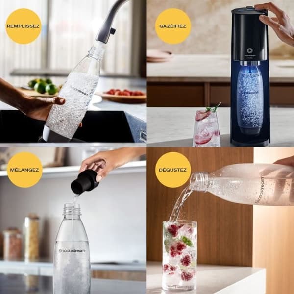 Sodamaskin - SODASTREAM - E-TERRA - 1 diskmaskinflaska - 1 CO2-påfyllning 60L - Svart