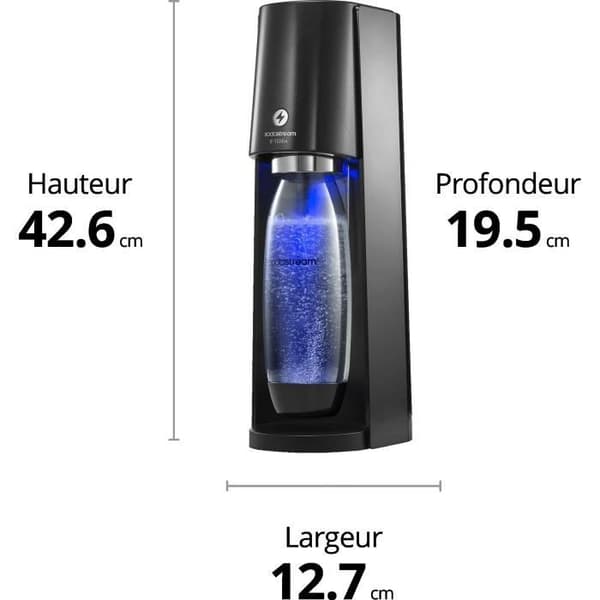 Sodamaskin - SODASTREAM - E-TERRA - 1 diskmaskinflaska - 1 CO2-påfyllning 60L - Svart