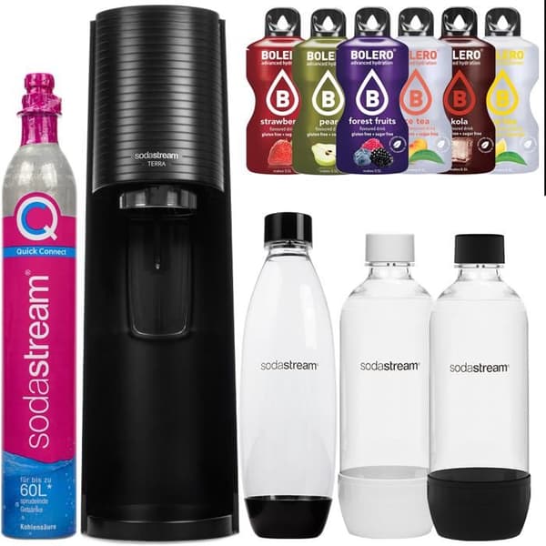 Saturator Gasifier - Sodastrem Terra Black Soda Machine, 3 flaskor, Bolero pulverdrycker