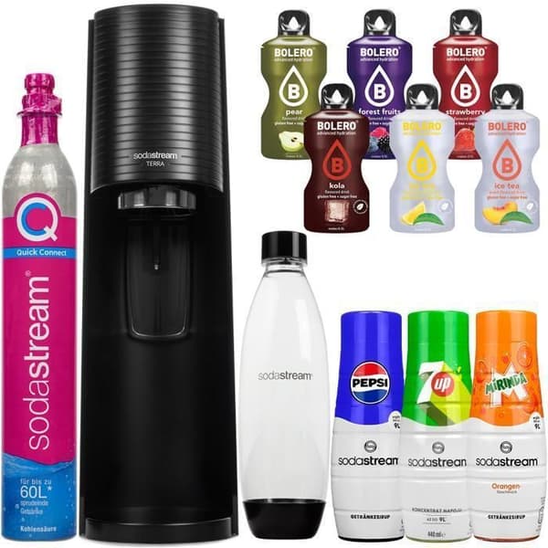 Kolsyratvattenmaskin - SodaStream - Terra - Svart - 1 liter - 3 sirap ingår