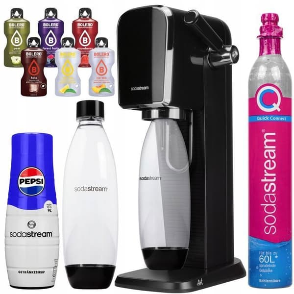 SodaStream Art Water Carbonation Saturator Black + Pepsi Sirap + Bolero