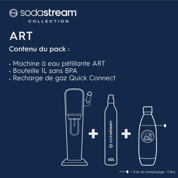 Sodastream sodavattenmaskin - ART Mandarine - 1 diskmaskinsvänlig flaska - 1 gaspatron 60L