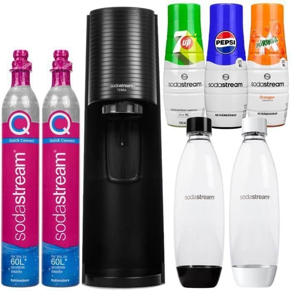 Sparkling Water Machine - SodaStream - Terra - Svart - 2 1L flaskor - 3 siraper - Quick Connect