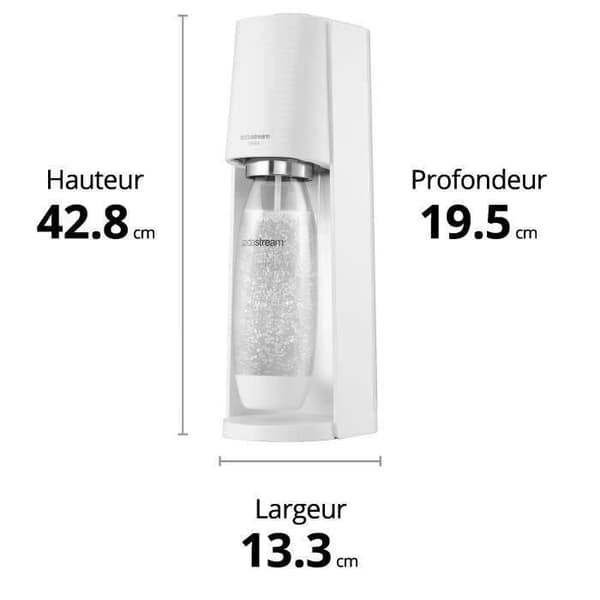 Soda- och kolsyrad vattentillverkare SODASTREAM - TERRA Vit - 2 flaskor som är diskmaskinssäkra - 1 gaspatron 60L