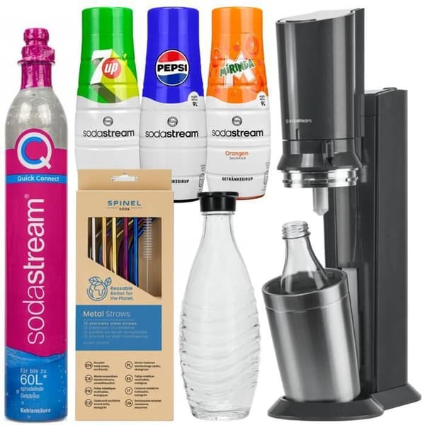 SodaStream Crystal 3.0 - SodaStream - Svart - Glaskaraff 0,6L - 3 sirap - 10 metallstrån