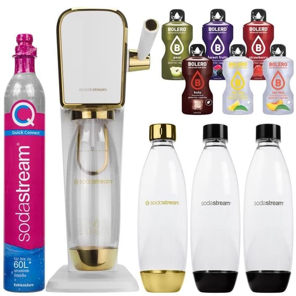 Sodastream Art Saturator Set Vit-Guld Tre flaskor + Patron + Tillbehör
