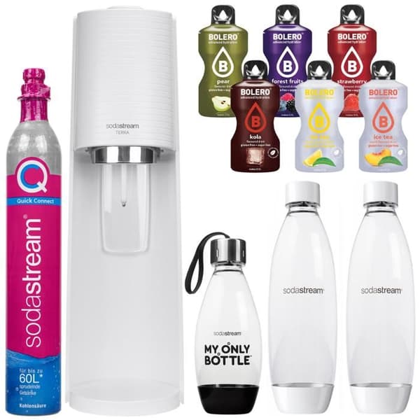 SodaStream Terra White saturator + 3 flaskor + Bolero