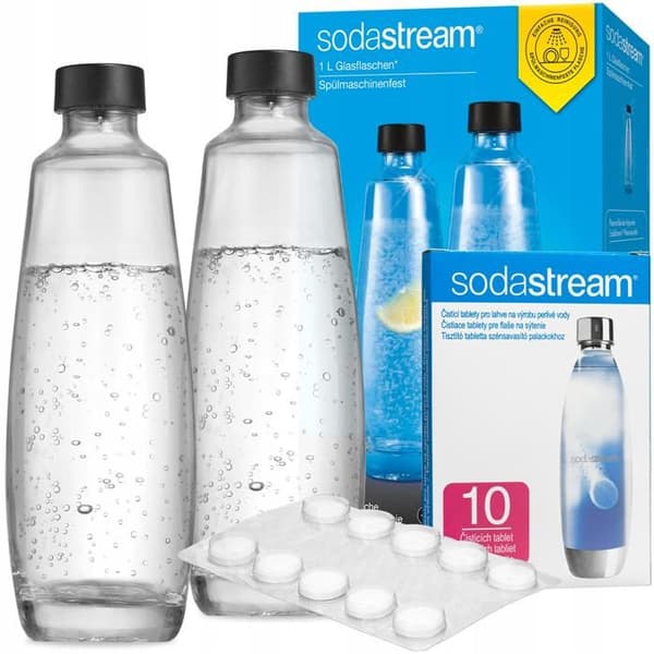 SodaStream Glasflaskor - DUO - 1 Liter - 2 Flaskor + 10 Rengöringstabletter - Transparent