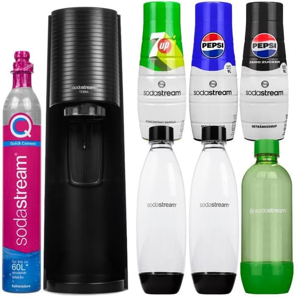 Saturator SodaStream - Terra - 3 Flaskor - 3 Pepsi Sirap - Svart - 1 Liter per Flaska