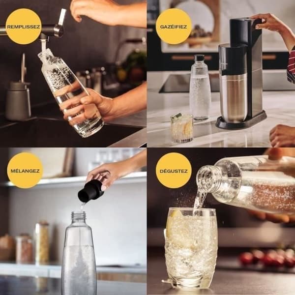 Maskin för läsk och kolsyrat vatten SODASTREAM - DUO Svart - 2 flaskor som är diskmaskinssäkra + 1 gaspatron 60L