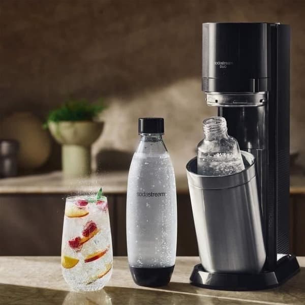 Maskin för läsk och kolsyrat vatten SODASTREAM - DUO Svart - 2 flaskor som är diskmaskinssäkra + 1 gaspatron 60L
