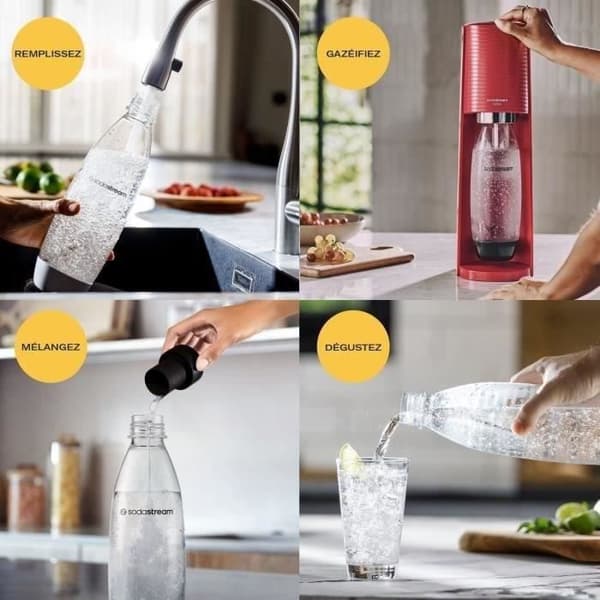 Sodamaskin och kolsyrat vatten SODASTREAM - TERRA Röd - 1 diskmaskinskompatibel flaska - 1 gaspatron 60L