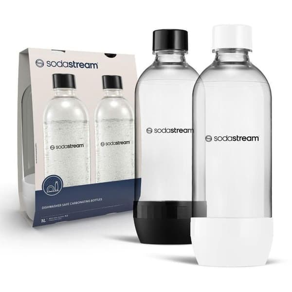 SODASTREAM Jet-flaska 2 × 1 l Svart Vit för diskmaskin