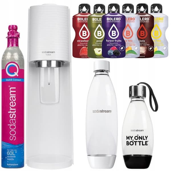 SODASTREAM TERRA VATTENKOLSYRARE VIT 2 FLASKOR CO2-KARTONG + 6 DRICKOR