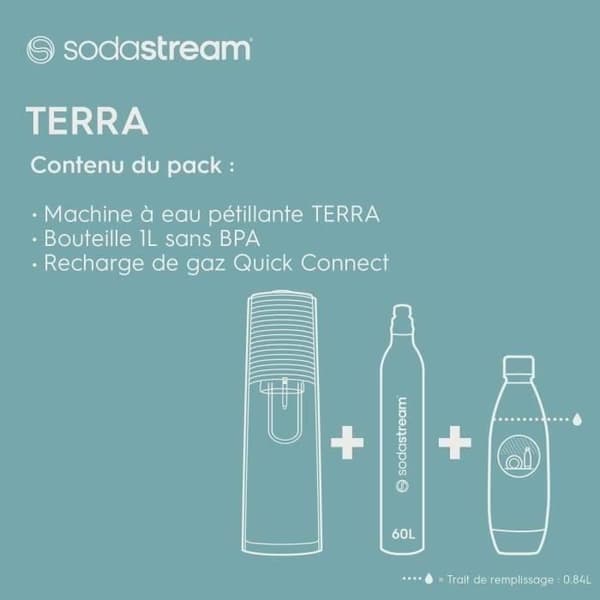 Sodamaskin och kolsyrat vatten SODASTREAM - TERRA Svart - 1 diskmaskin-kompatibel flaska - 1 gaspatron 60L