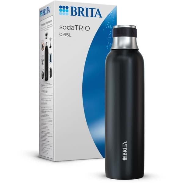Bärbar vattenflaska BRITA - Kompatibel med SodaTRIO - Kapacitet 0,65L - Rostfritt stål - Svart