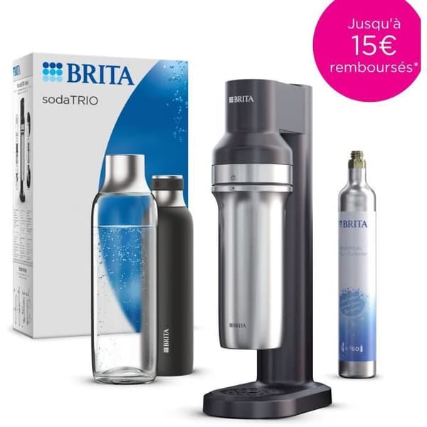 BRITA Sodavandsmaskine - SodaTRIO Sort - 1 1L flaske og 1 CO2-cylinder medfølger