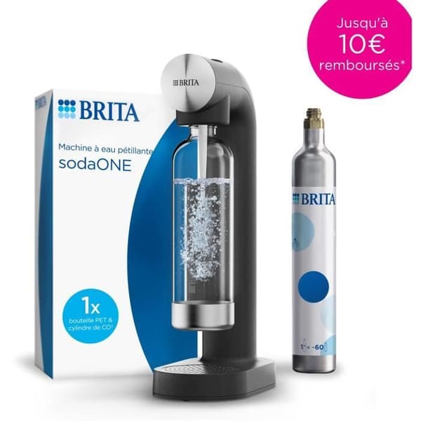 BRITA-limsakone - SodaONE musta - 1 litran pullo ja 1 hiilidioksidipullo mukana