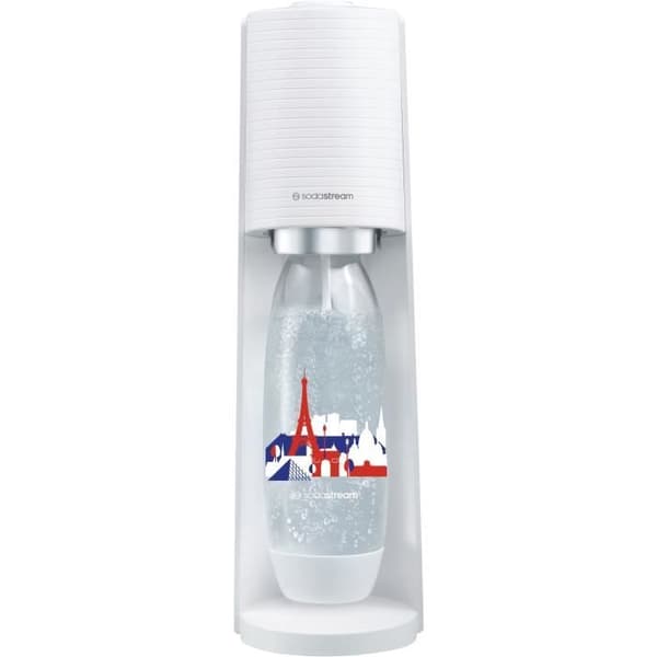 SODASTREAM-sooda- ja hiilihapotettu vesiautomaatti - TERRA White - 2 pulloa, joista 1 FUSE French Edition - 1 60 litran kaasutäyttöpakkaus