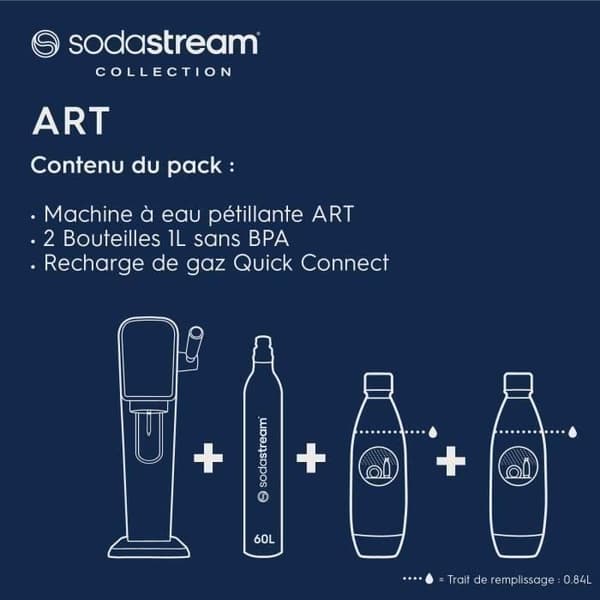 SODASTREAM sodavands- og danskvandsmaskine - ART Black - 2 opvaskemaskine-sikre flasker - 1 60L gaspåfyldning
