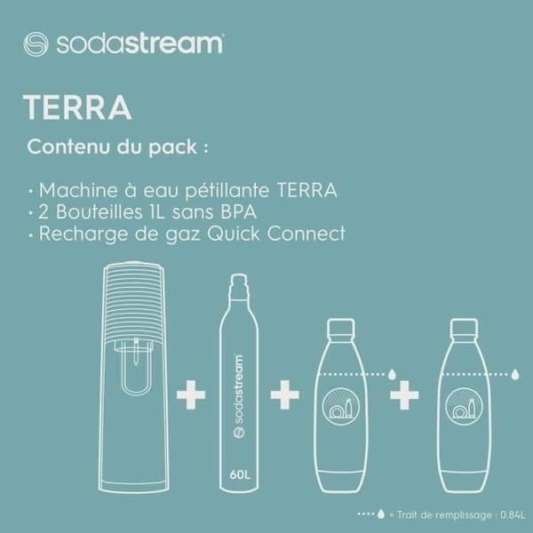 SODASTREAM TERRANLV - TERRA Black Machine Pack 2 LV-flaskor + 1 CQC-växelflaska