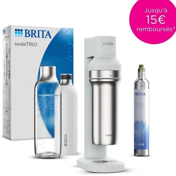 BRITA Sodamaskine - SodaTRIO Hvid - 1 1L flaske og 1 CO2-cylinder medfølger