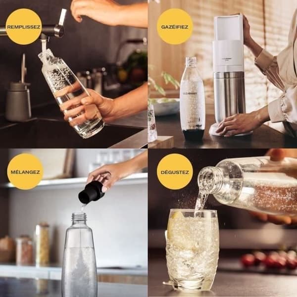 SODASTREAM-sooda- ja hiilihapotettu vesiautomaatti - DUO valkoinen - 2 lasikannua - 2 pulloa - 1 60 litran kaasutäyttöpakkaus