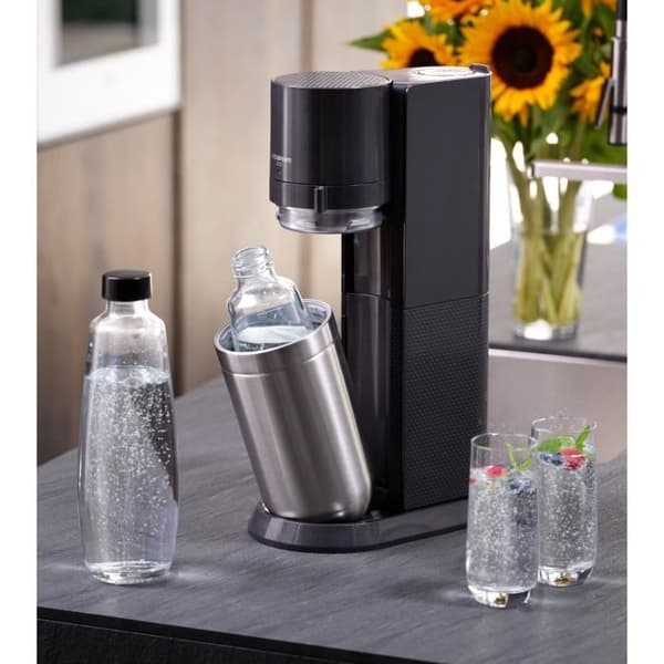 SODASTREAM-sooda- ja hiilihapotettu vesiautomaatti - DUO musta - 2 lasikannua - 1 60 litran kaasutäyttöpakkaus