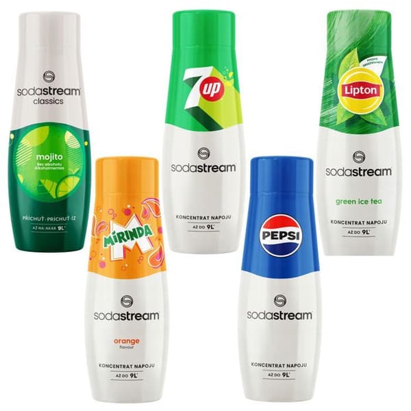 Siroper SODASTREAM Mojito + Mirinda + 7Up + Pepsi + Lipton Grönt Te för sodaservett.