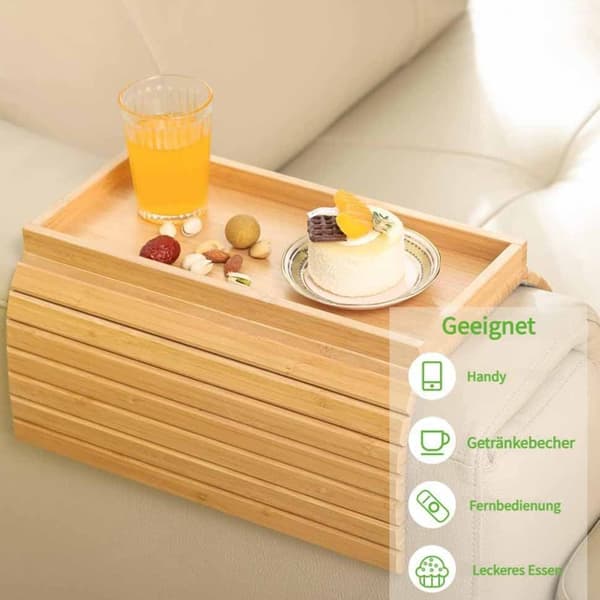 Bambu Bricka med Anti-Slip För Soffan - Fällbar Förvaringsbricka, Storlek 45,7x33,5 cm