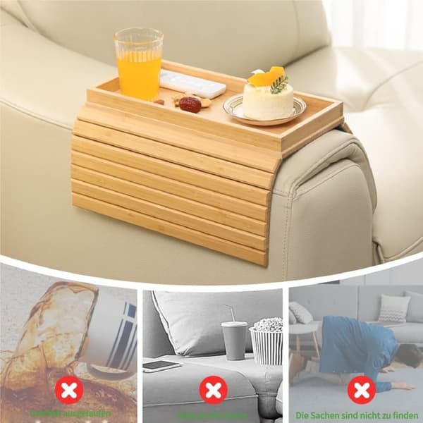 Bambu Bricka med Anti-Slip För Soffan - Fällbar Förvaringsbricka, Storlek 45,7x33,5 cm