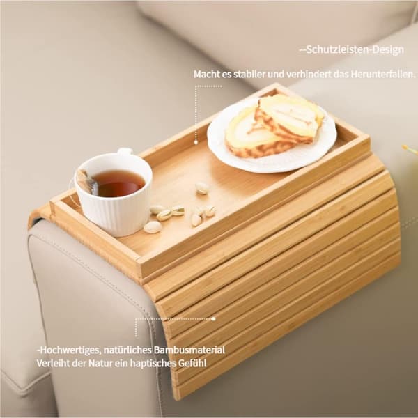 Bambu Bricka med Anti-Slip För Soffan - Fällbar Förvaringsbricka, Storlek 45,7x33,5 cm