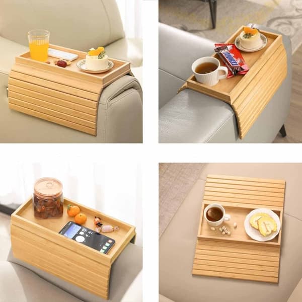 Bambu Bricka med Anti-Slip För Soffan - Fällbar Förvaringsbricka, Storlek 45,7x33,5 cm