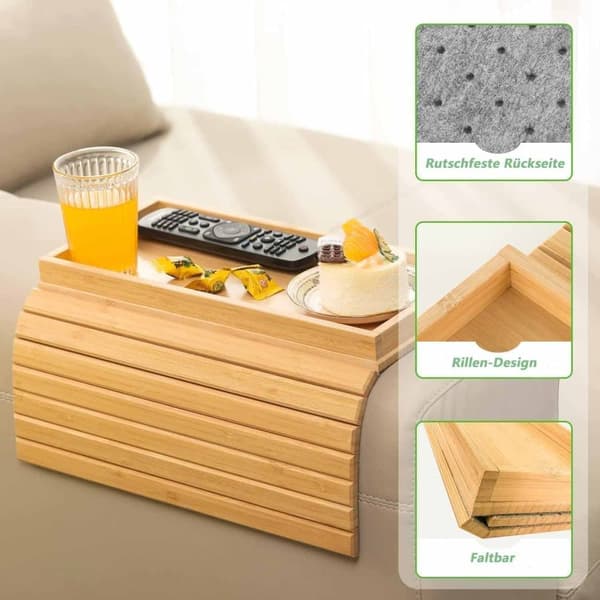 Bambu Bricka med Anti-Slip För Soffan - Fällbar Förvaringsbricka, Storlek 45,7x33,5 cm