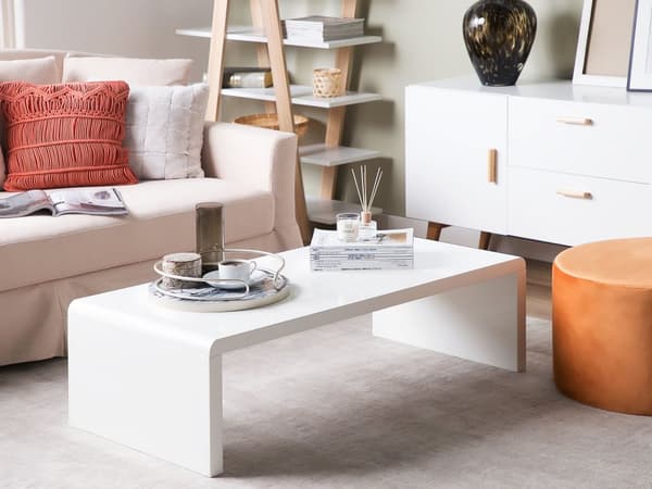 Soffbord Vit Rektangulär Topp Glansig Minimalistisk Modern Vardagsrum