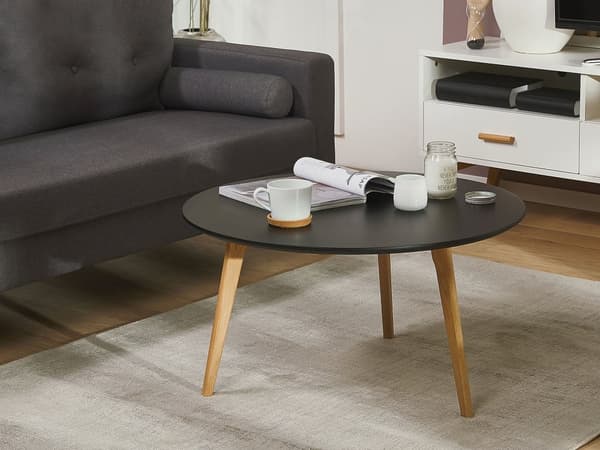 Soffbord Svart Oval Stativben Stabil Trä Bordsskiva Modern Samtida