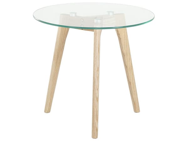 Runt Soffbordsset med Transparent Glas Bordsskiva och Träben i Skandinavisk Stil