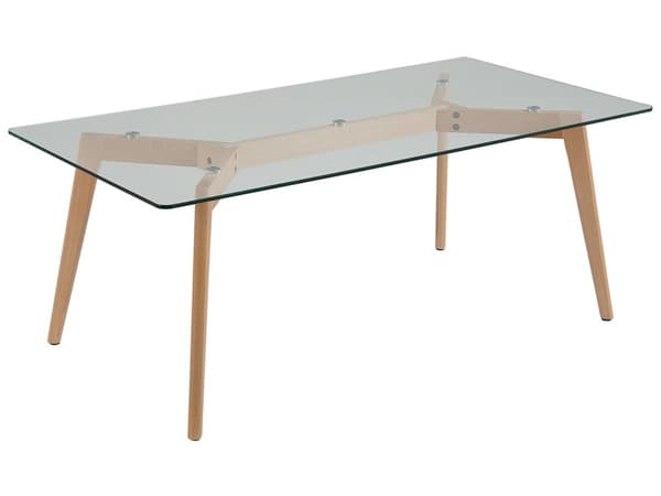 Sohvapöytä 120 x 47 x 60 cm lasitaso vaaleat pyökkipuu jalat suorakulmainen
