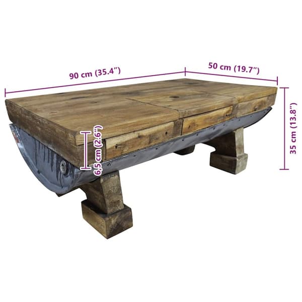 vidaXL sofabord massivt genbrugstræ 90 x 50 x 35 cm