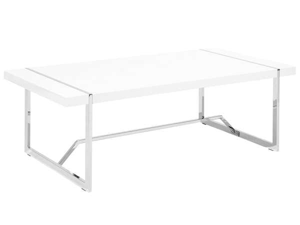 Soffbord Vit 120 x 60 cm Metall Silverben Rektangulär Hög Glans Topp Modern Design