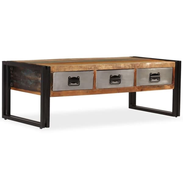 vidaXL Sohvapöytä 3 vetolaatikolla kierrätyspuu 100x50x35 cm