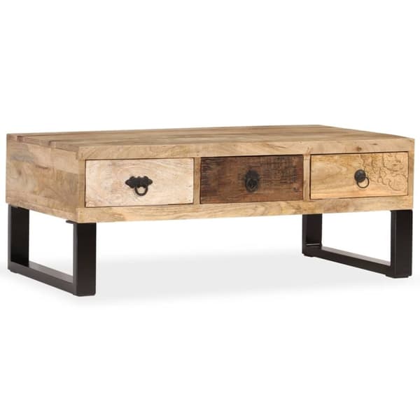 vidaXL sofabord med 3 skuffer massivt mangotræ 90 x 50 x 35 cm