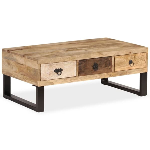 vidaXL sofabord med 3 skuffer massivt mangotræ 90 x 50 x 35 cm