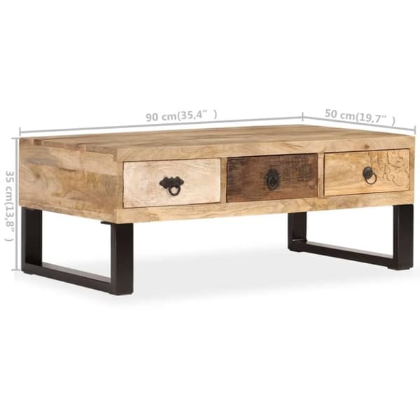 vidaXL sofabord med 3 skuffer massivt mangotræ 90 x 50 x 35 cm