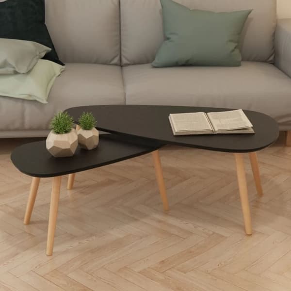 vidaXL Sofabord sett 2 deler heltre furu svart change2
