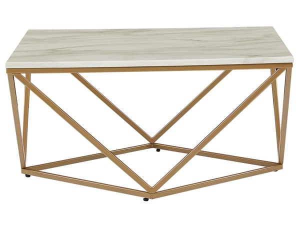 Soffbord Beige Bordsskiva Guld Metallunderrede 80 x 80 cm Tillverkat trä Marmorfinish Glamorös design