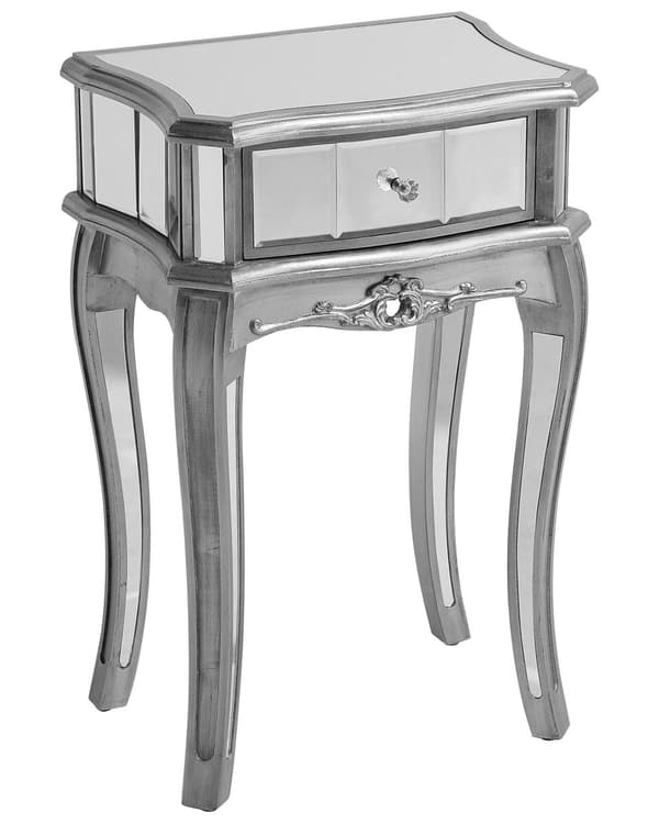 Speglat Sidobord Silver 1 Låda Sjaskig Chic Fransk Design