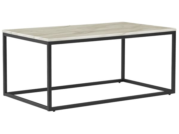 Sohvapöytä beige MDF-levy mustat metallijalat 100 x 60 x 45 cm marmorikuvio suorakulmainen glamour tyyli